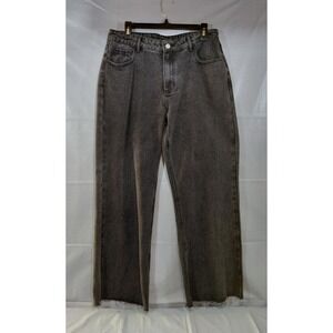 Cider Wide Leg Jeans Black Denim Women's LG High Rise Raw Hem